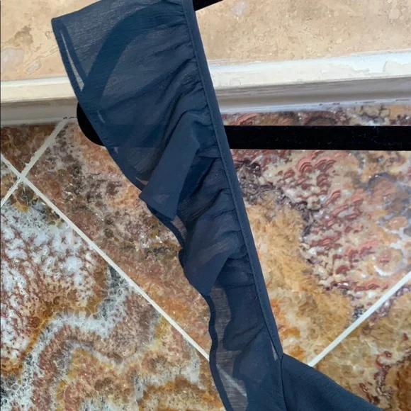 Club Monaco Navy Romantic Pleated Flounce Ruffle Sleeves Midi Dress Size 6 - Picture 7 of 16